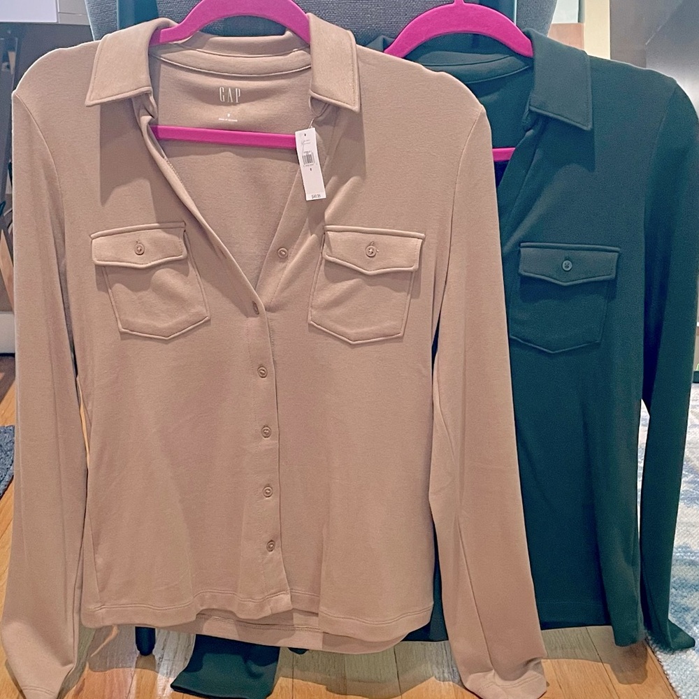 NWT (2) GAP Modal Knit Button Down Collared Shirts Sz S